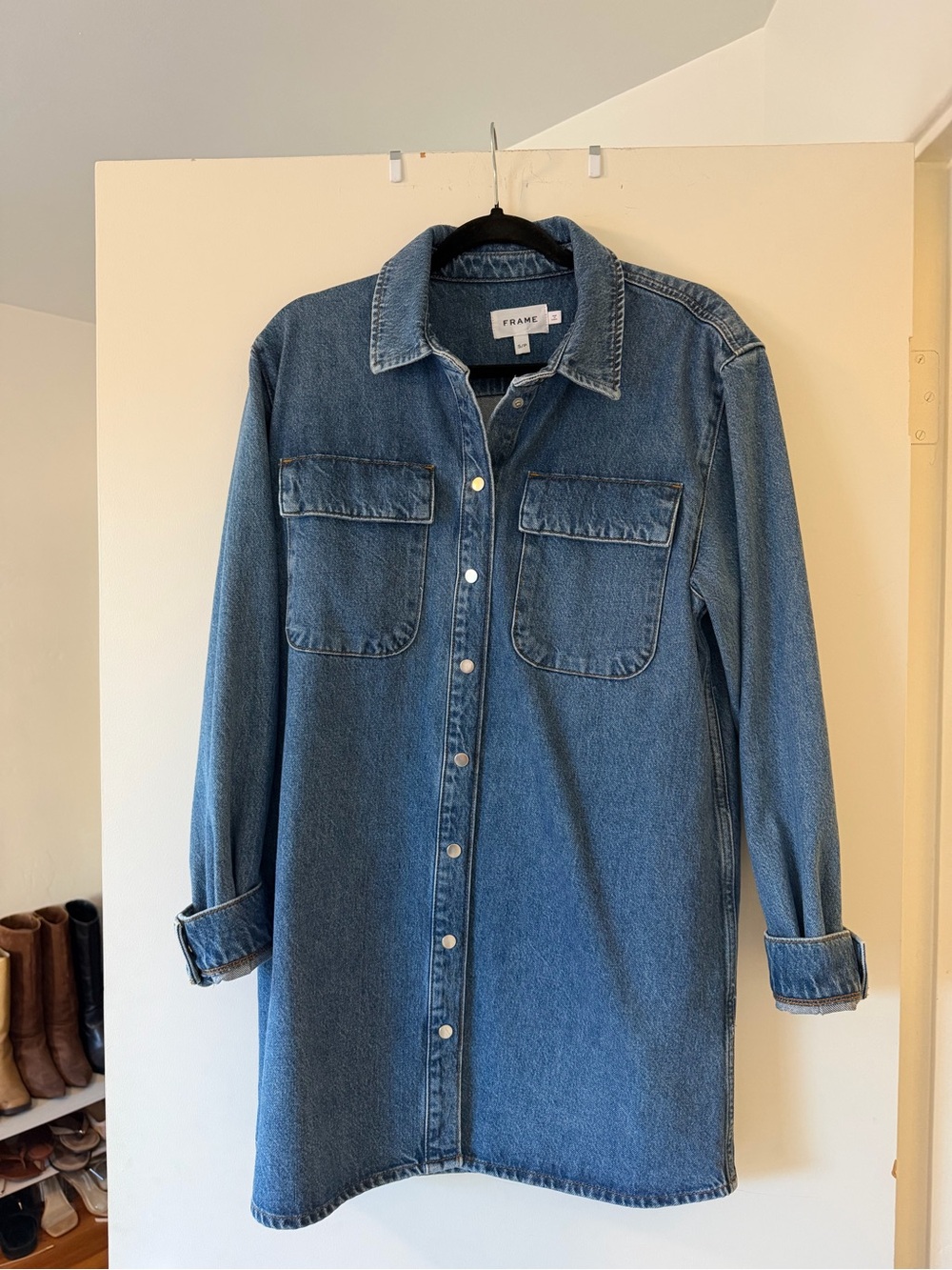 Frame Denim Blue Denim Long-Sleeve Shirt Dress